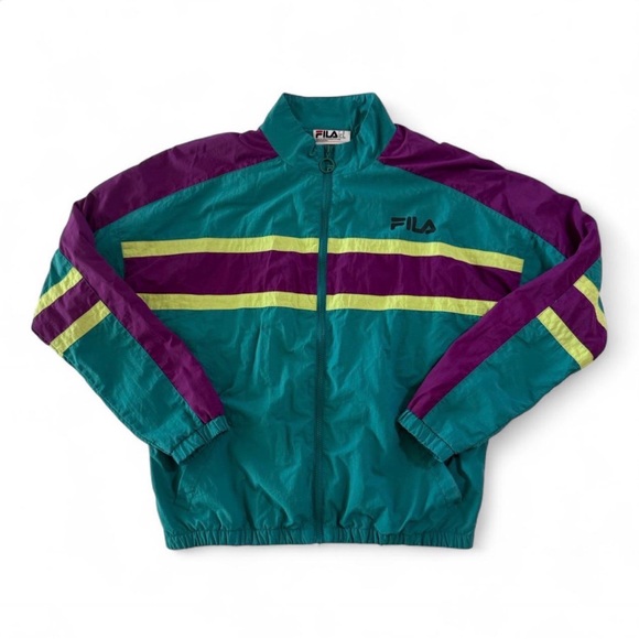 Fila Other - Men’s Vintage Fila Carter Windbreaker Teal Purple and Yellow Stripes Size M